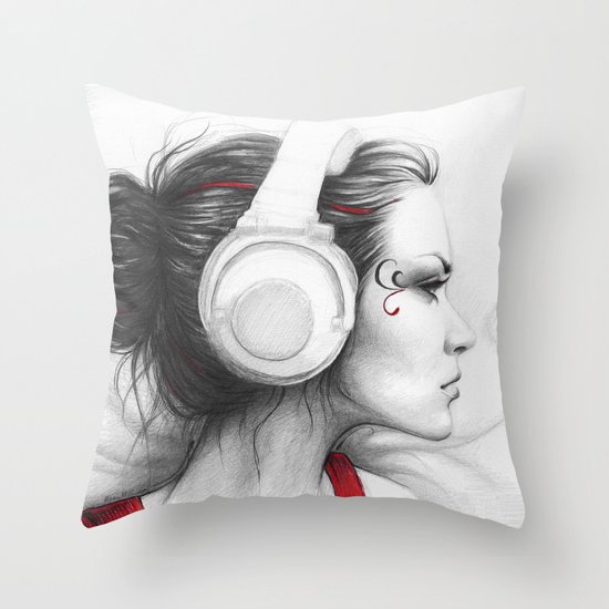 MUSIC Girl in Headphones Throw Pillow