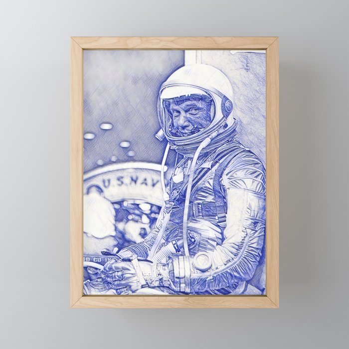 John Glenn Wearing A Space Suit Sketch Framed Mini Art Print