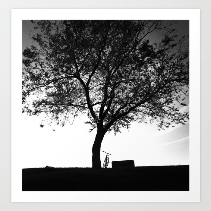 Tree & Bike Black & White Art Print