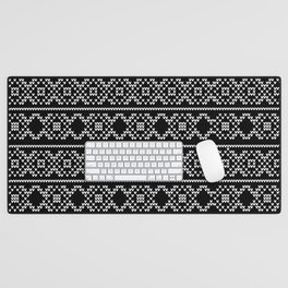 Decorative Black and White Christmas Knit Pattern Desk Mat