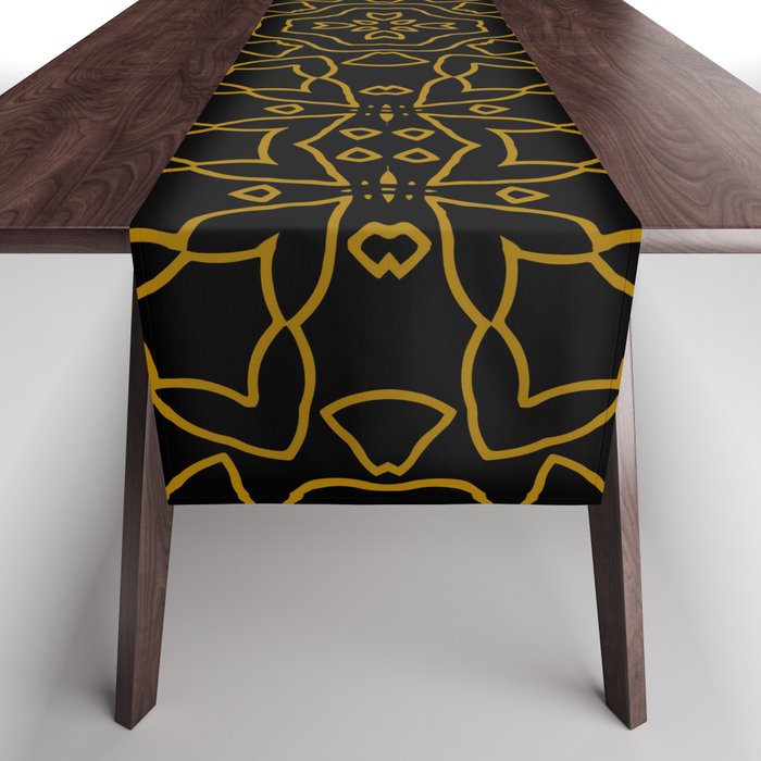 Black Golden Ornament Pattern Table Runner