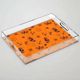 Orange And Blue Silhouettes Of Vintage Nautical Pattern Acrylic Tray