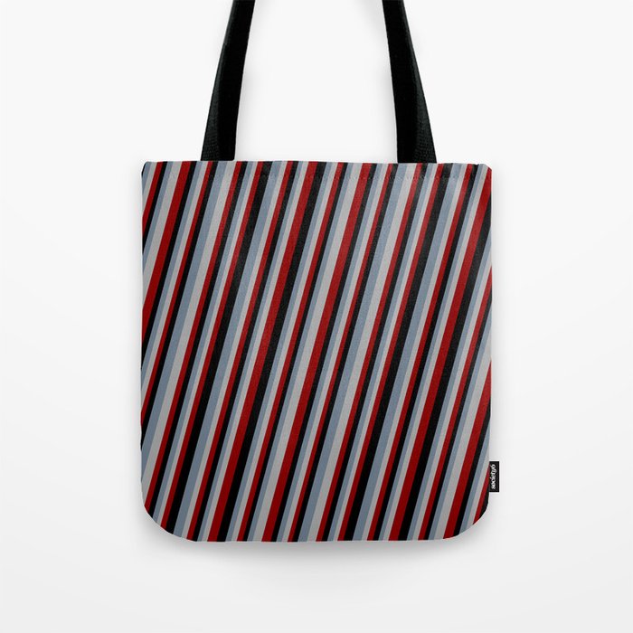 Slate Gray, Dark Gray, Dark Red & Black Colored Stripes Pattern Tote Bag