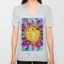 Whimsical Colorful Sun Symbol - Wild Sun V Neck T Shirt