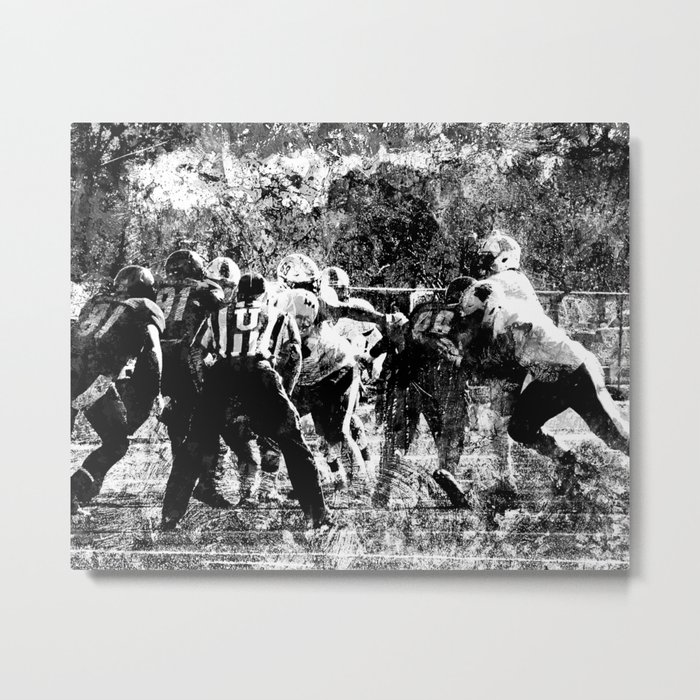 College Football Art, Black And White Metal Print