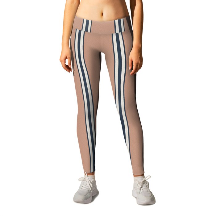 Stripes - Rose Tan, Naval and Alabaster White Leggings