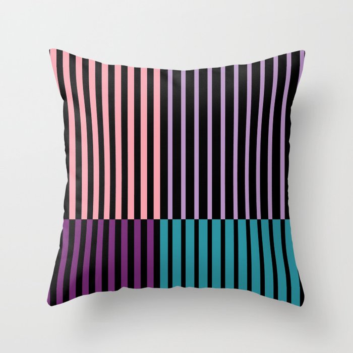 Retro color block stripes - Black, purple, orange, green Throw Pillow