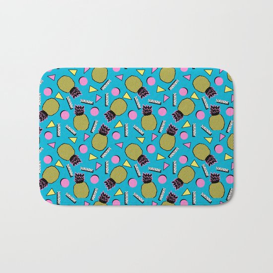 Primo - memphis retro throwback 1980s 80s neon style pop art wacka designs pineapple tropical fruit Bath Mat
