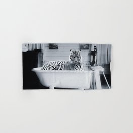 Eye of the Tiger in a vintage claw foot rustic bathtub black and white photograph / photograhy Hand & Bath Towel