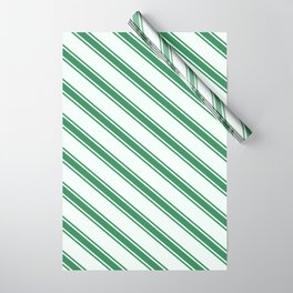 [ Thumbnail: Mint Cream & Sea Green Colored Lined/Striped Pattern Wrapping Paper ]