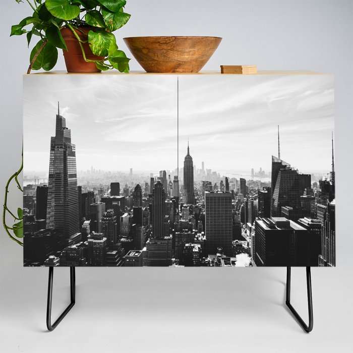 New York City Skyline Photography | Black and White Credenza