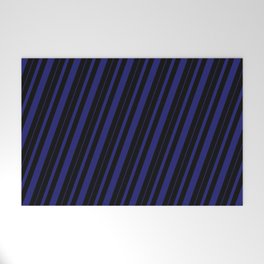 [ Thumbnail: Black & Midnight Blue Colored Striped Pattern Welcome Mat ]