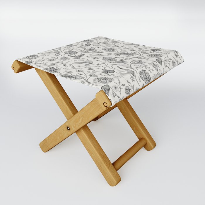 Toile de Jouy Vintage French Floral Folding Stool