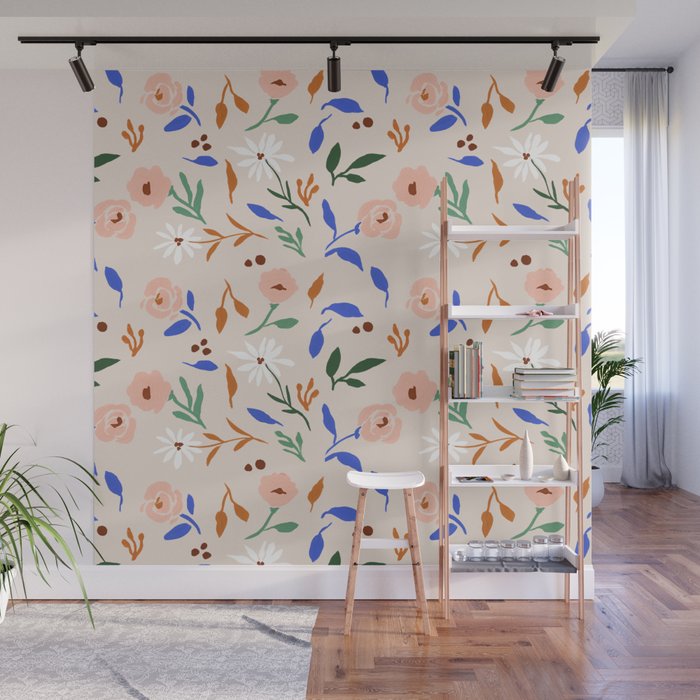 Tulum Floral Wall Mural | Painting, Pattern, Acrylic, Pop-art, Flowers, Floral, Daisy, Poppy, Leaves, Vines