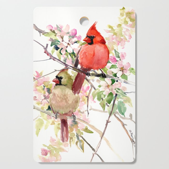 Cardinal Birds and Spring, cardinal bird design Cutting Board