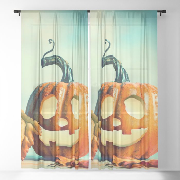 Halloween Pumpkin on a Table Sheer Curtain