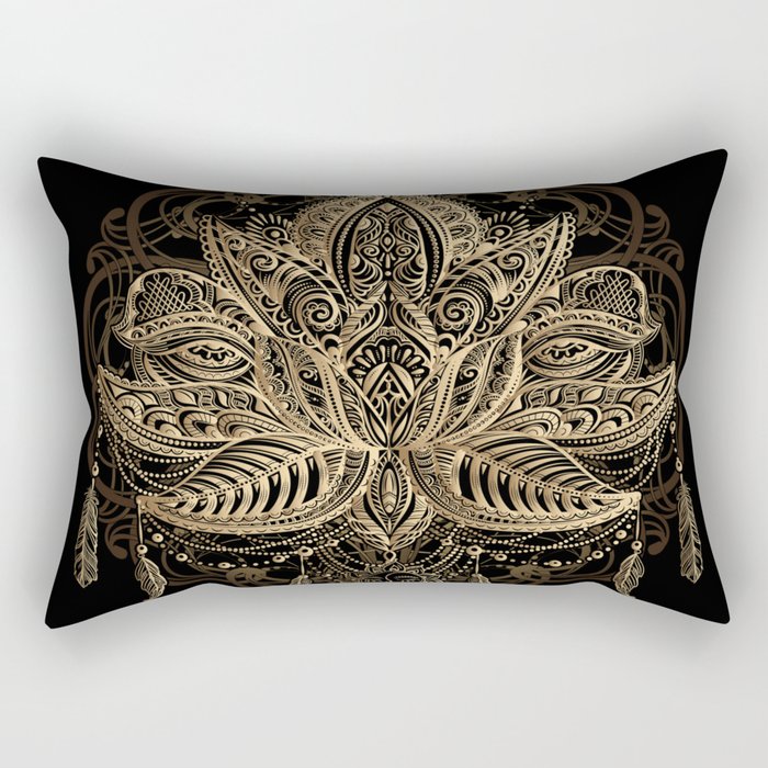 Lotus Black & Gold Rectangular Pillow