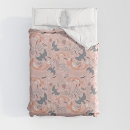 Fox and Crow Pattern Duvet Cover | Leaves, Foxes, Pastels, Pattern, Crow, Cute, Nature, Graphicdesign, Floral, Woodland 