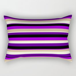 [ Thumbnail: Colorful Black, Dark Violet, Tan, Beige, and Indigo Colored Lined/Striped Pattern Rectangular Pillow ]