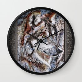 Gray Wolf Watches and Waits Wall Clock