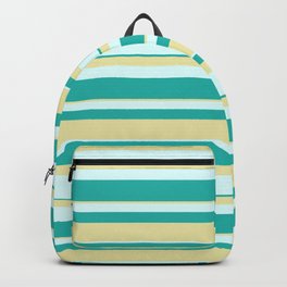Light Sea Green, Pale Goldenrod & Light Cyan Colored Lined Pattern Backpack