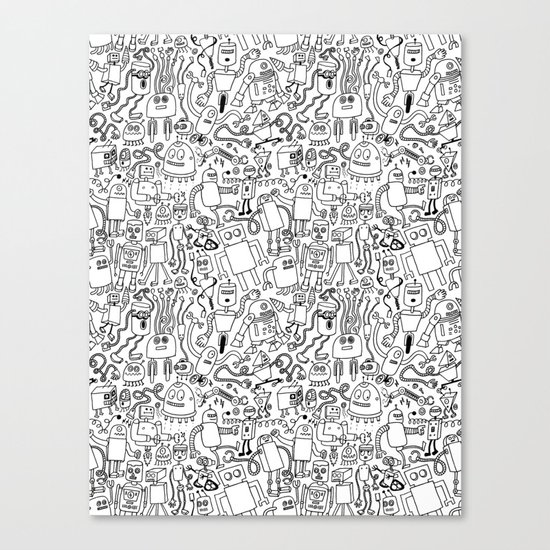 Infinity Robots Black & White Canvas Print