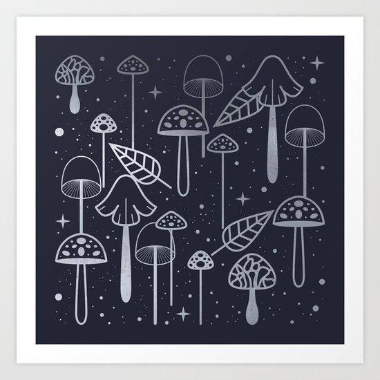 Silver Mushrooms Art Print