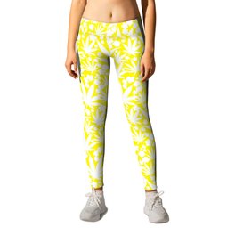 Yellow Cannabis Leaves And Flowers Leggings