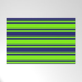 [ Thumbnail: Green and Midnight Blue Colored Lines/Stripes Pattern Welcome Mat ]