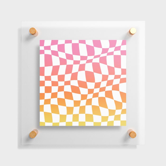 Sunset Warped Checkered Ombre Pattern (pink/orange/yellow) Floating Acrylic Print