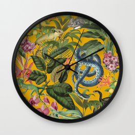 Tropical Reptile Jungle Vintage Botanical Illustration Wall Clock