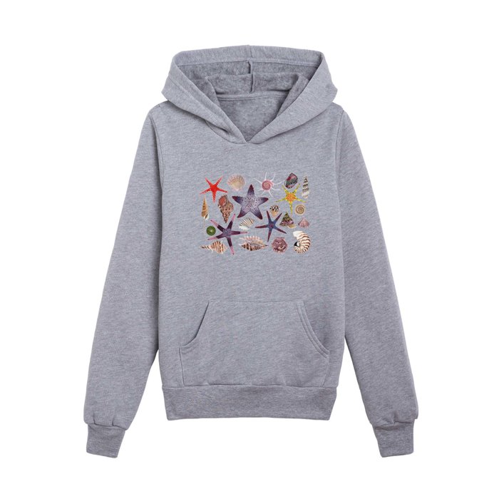 SEASHELLS & STARFISH (WHITE) Kids Pullover Hoodie