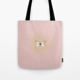 Hand-Drawn Butterfly and Golden Fairy Dust on Pastel Pink Tote Bag