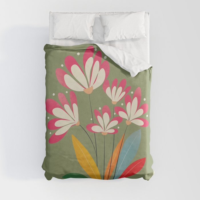 Mid-Century Abstract Flowers 01 Duvet Cover