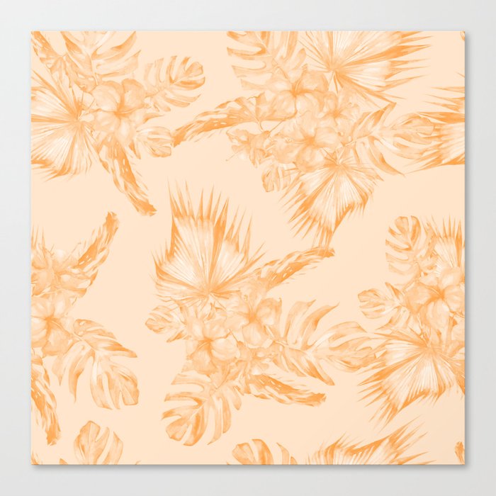 Island Vacation Hibiscus Coral Mango Orange Canvas Print