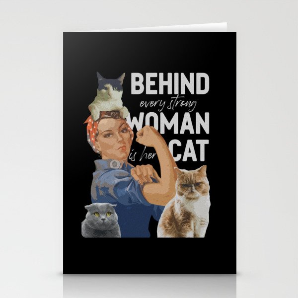 Behind Every Strong Woman Is Her Cat Stationery Cards