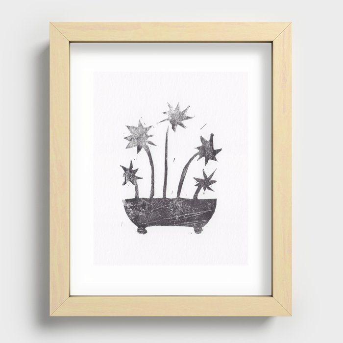 Lino Print #2 / Flowers in a Pot Recessed Framed Print