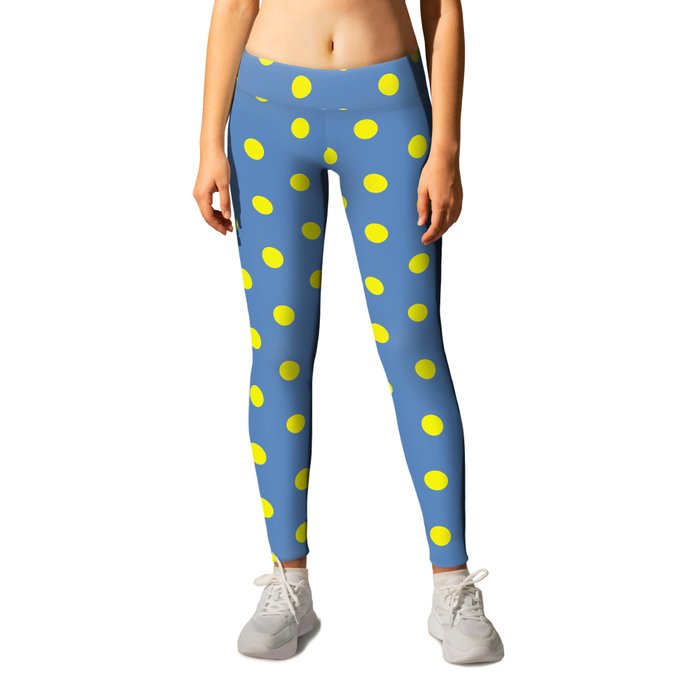 Royal  Blue Yellow Retro Polka Dot Background Pattern Leggings