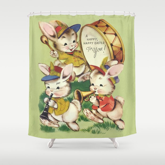 Three Rabbits Marching Band - Happy Easter Shower Curtain
