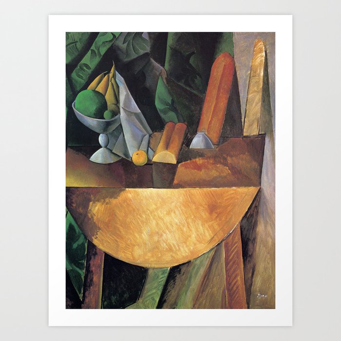 Pablo Picasso Bread and Fruit Dish on a Table Art Print