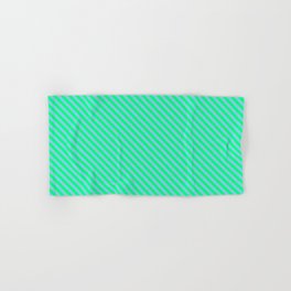 [ Thumbnail: Sky Blue & Green Colored Striped/Lined Pattern Hand & Bath Towel ]