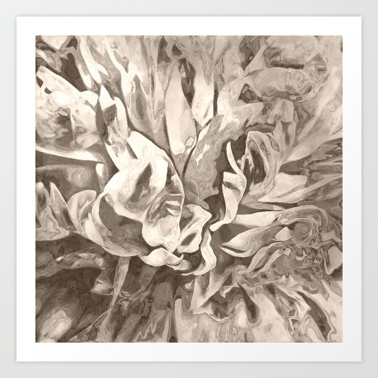 Painted Peony Sepia Cocoa Art Print