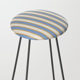 Pastel Blue And Gold Braid Cabana Stripes On Off-White Cream Vintage Aesthetic Counter Stool