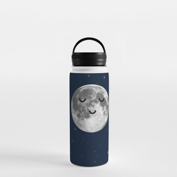 Peaceful Happy Moon in Space Midnight Stars  Water Bottle