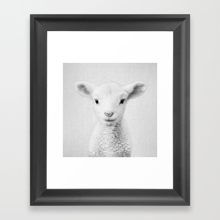 Lamb - Black & White Framed Art Print