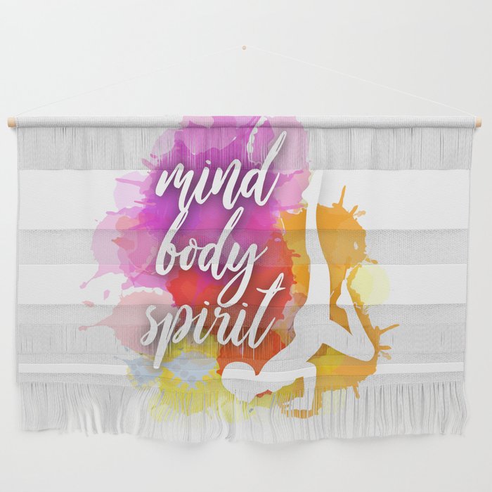 Mind body spirit- Yoga and meditation watercolor quotes in warm scheme	 Wall Hanging