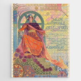 Salon Automobile de France - Ancient old retro vintage club colorful illustration   Jigsaw Puzzle