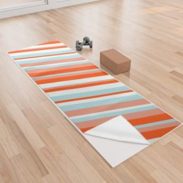[ Thumbnail: Dark Salmon, Red, Mint Cream, and Powder Blue Colored Lined Pattern Yoga Towel ]