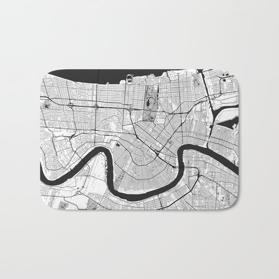 New Orleans Map Gray Bath Mat