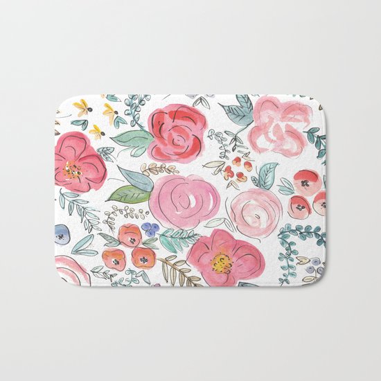 Watercolor Floral Print Bath Mat